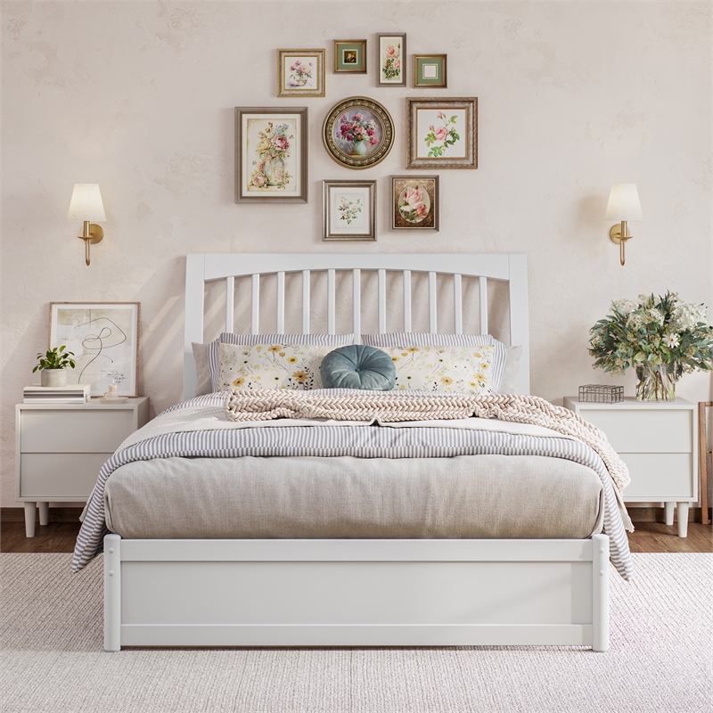 Roslyn Full Wood Platform Bed with Panel Footboard and Twin Trundle in White