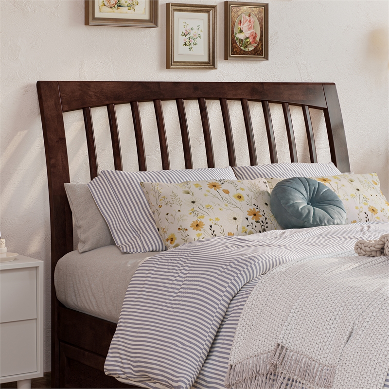 Roslyn Full Wood Platform Bed with Panel Footboard and Twin Trundle in Walnut