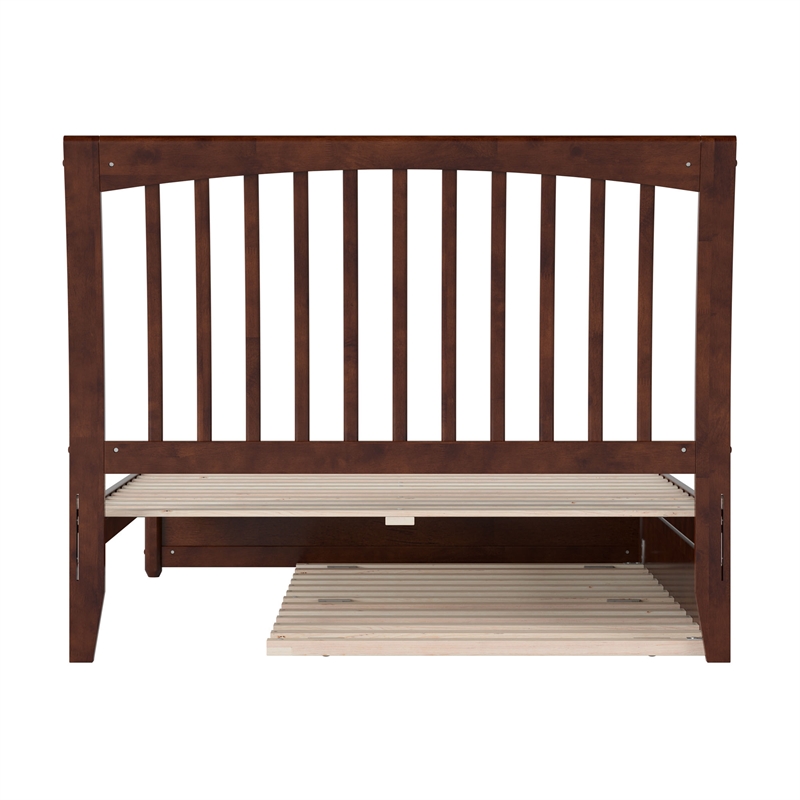 Roslyn Full Wood Platform Bed with Panel Footboard and Twin Trundle in Walnut