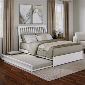 Roslyn Queen Wood Platform Bed with Panel Footboard and Twin XL Trundle in White