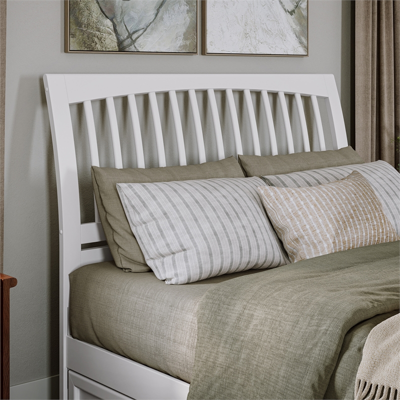 Roslyn Queen Wood Platform Bed with Panel Footboard and Twin XL Trundle in White