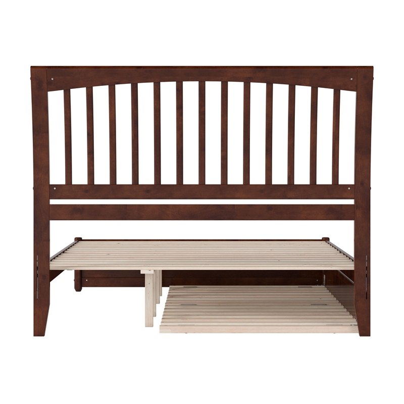 Roslyn Queen Wood Platform Bed with Panel Footboard & Twin XL Trundle in Walnut