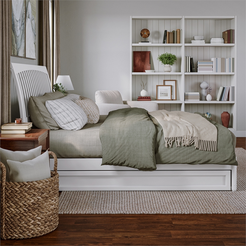 Roslyn King Wood Platform Bed with Panel Footboard and Twin XL Trundle in White