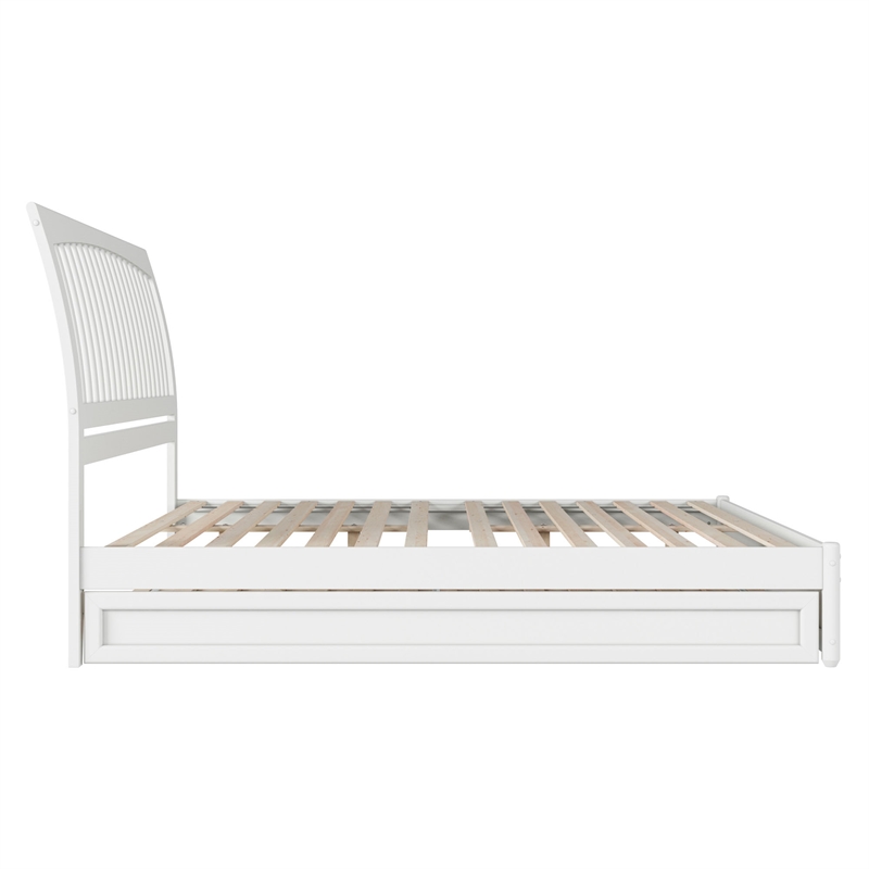 Roslyn King Wood Platform Bed with Panel Footboard and Twin XL Trundle in White