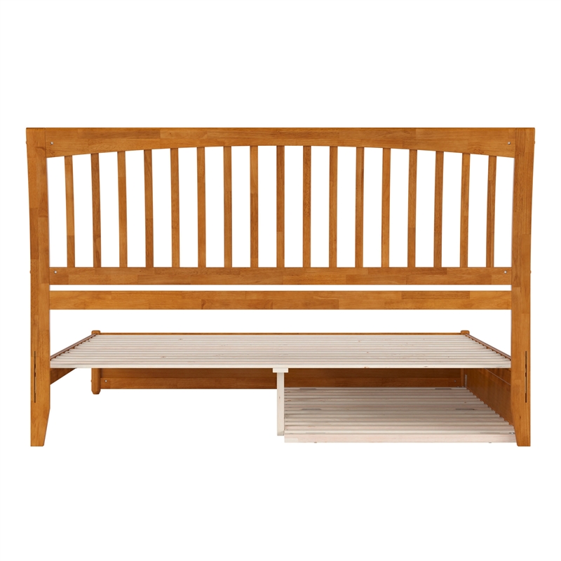 Roslyn King Wood Platform Bed with Panel Footboard & TXL Trundle in Light Toffee