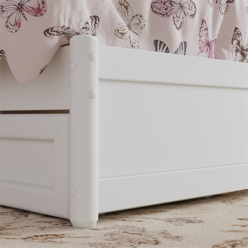 Malta Twin Wood Platform Bed with Panel Footboard and Twin Trundle in White