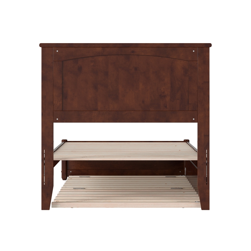 Malta Twin Wood Platform Bed with Panel Footboard and Twin Trundle in Walnut