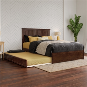 Malta Full Wood Platform Bed with Panel Footboard and Twin Trundle in Walnut