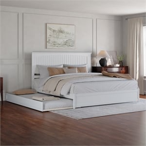 Malta King Wood Platform Bed with Panel Footboard and Twin XL Trundle in White