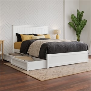 Malta Full Wood Platform Bed with Panel Footboard and Storage Drawers in White