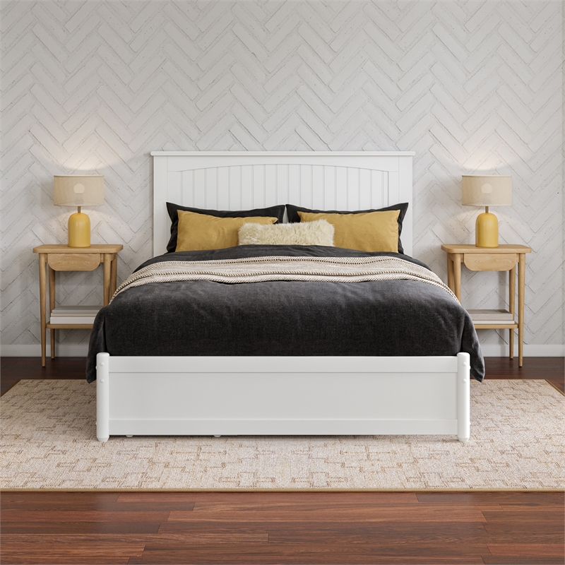 Malta Full Wood Platform Bed with Panel Footboard and Storage Drawers in White