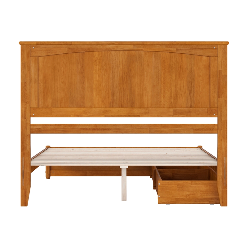 Malta Queen Wood Platform Bed with Panel Footboard & Drawers in Light Toffee