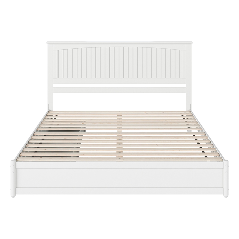 Malta King Wood Platform Bed with Panel Footboard and Storage Drawers in White