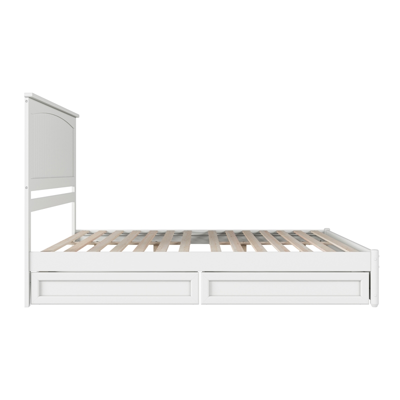 Malta King Wood Platform Bed with Panel Footboard and Storage Drawers in White