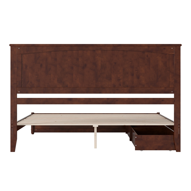 Malta King Wood Platform Bed with Panel Footboard and Storage Drawers in Walnut