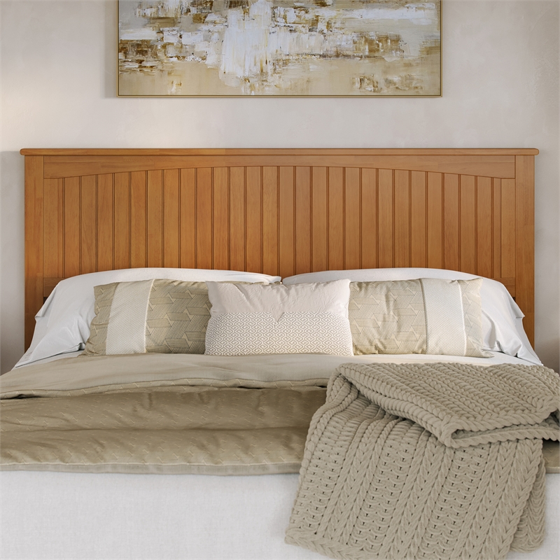 Malta King Wood Platform Bed with Panel Footboard & Drawers in Light Toffee