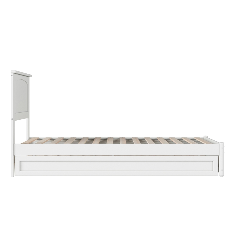 Malta Twin XL Wood Platform Bed with Panel Footboard & Twin XL Trundle in White