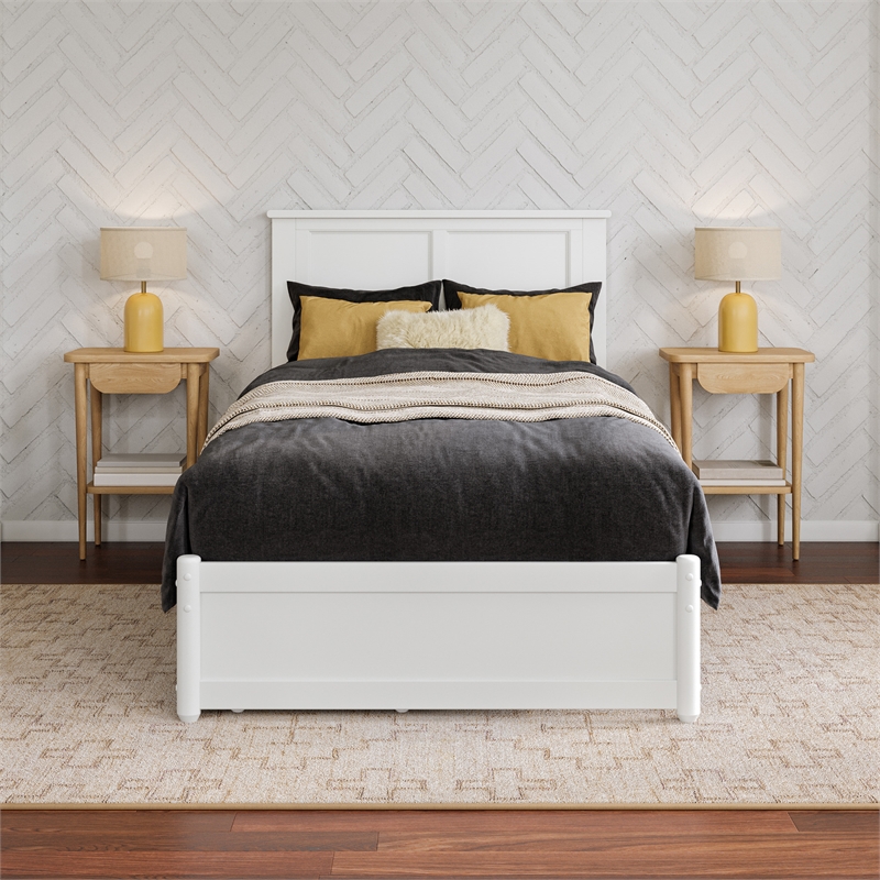 Felicity Twin XL Wood Platform Bed with Panel Footboard & Drawers in White