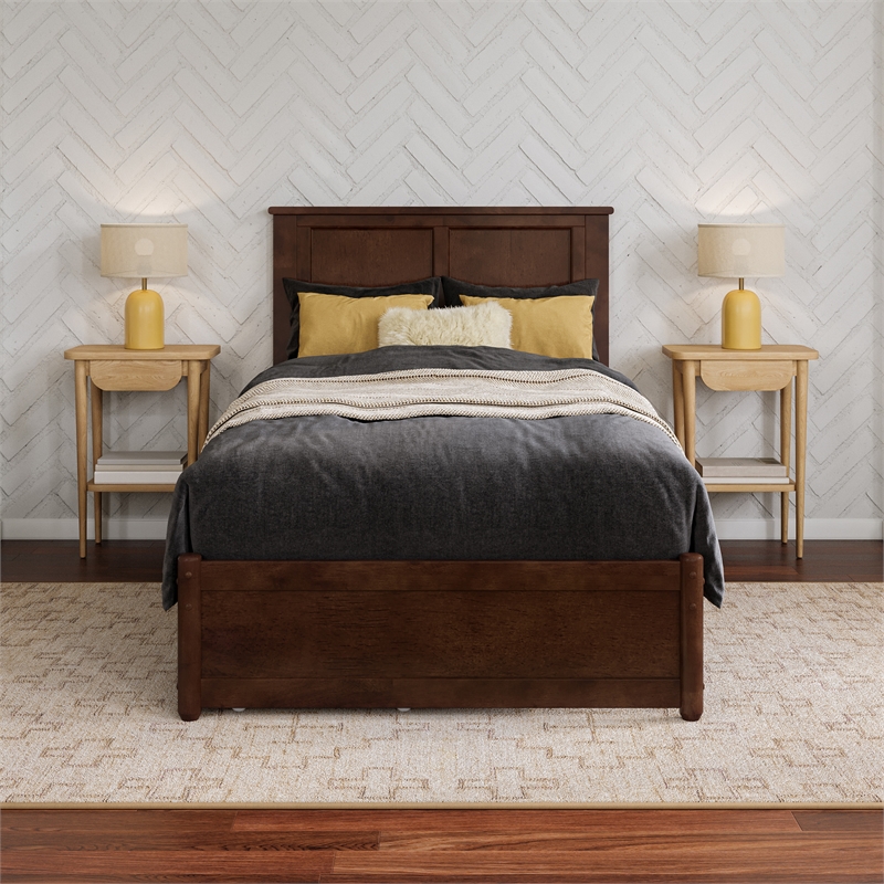 Felicity Twin XL Wood Platform Bed with Panel Footboard & Drawers in Walnut