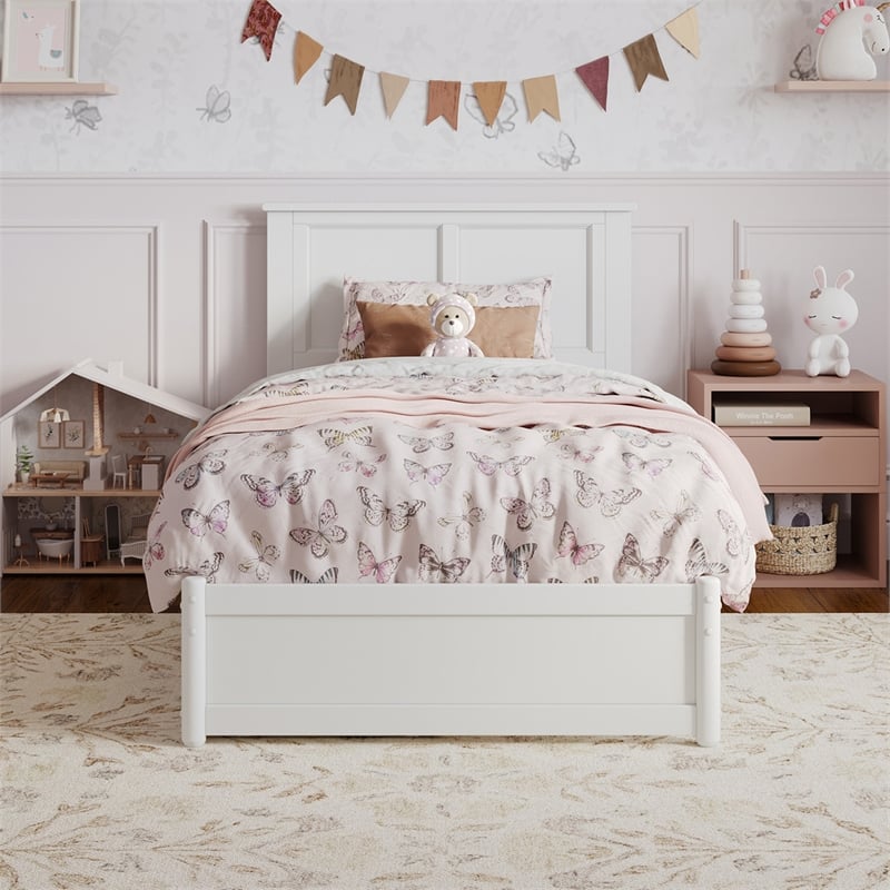 Felicity Twin Wood Platform Bed with Panel Footboard & Storage Drawers in White