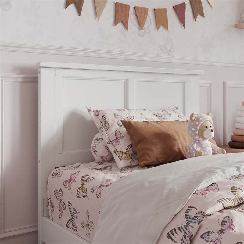 Felicity Twin Wood Platform Bed with Panel Footboard & Storage Drawers in White