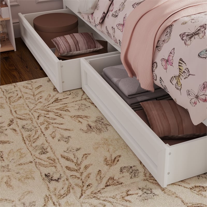 Felicity Twin Wood Platform Bed with Panel Footboard & Storage Drawers in White