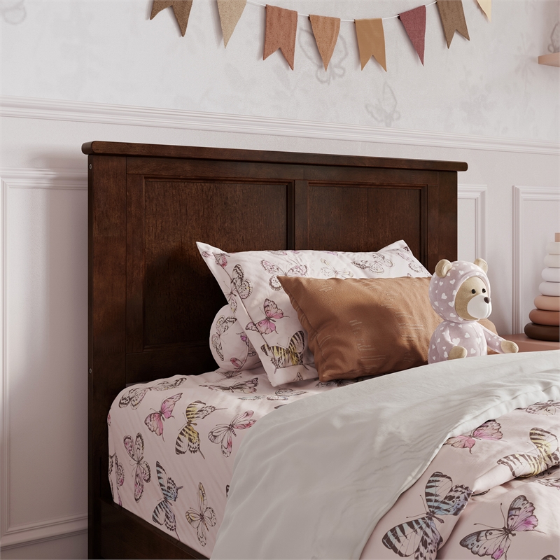 Felicity Twin Wood Platform Bed with Panel Footboard & Storage Drawers in Walnut