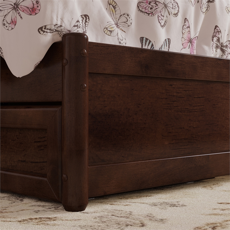 Felicity Twin Wood Platform Bed with Panel Footboard & Storage Drawers in Walnut