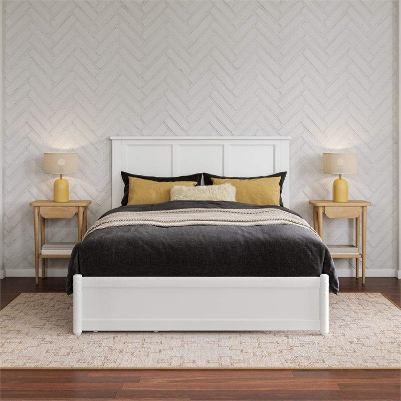 Felicity Full Wood Platform Bed with Panel Footboard & Storage Drawers in White