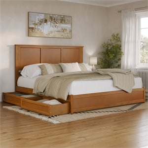 Felicity King Wood Platform Bed with Panel Footboard & Drawers in Light Toffee