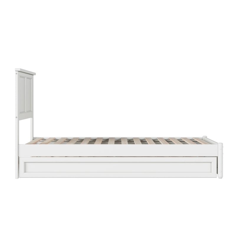 Felicity Twin Wood Platform Bed with Panel Footboard and Twin Trundle in White