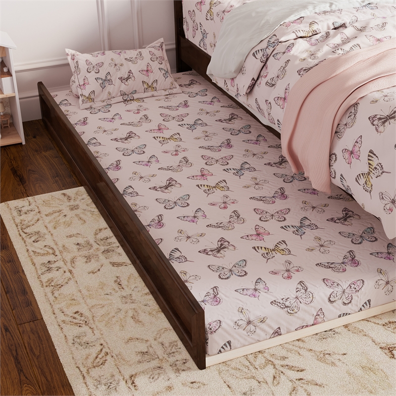 Felicity Twin Wood Platform Bed with Panel Footboard and Twin Trundle in Walnut