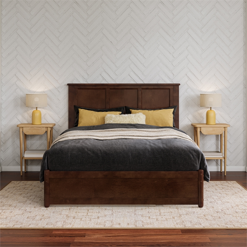 Felicity Full Wood Platform Bed with Panel Footboard and Twin Trundle in Walnut