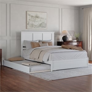 Felicity Queen Wood Platform Bed with Panel Footboard & Twin XL Trundle in White