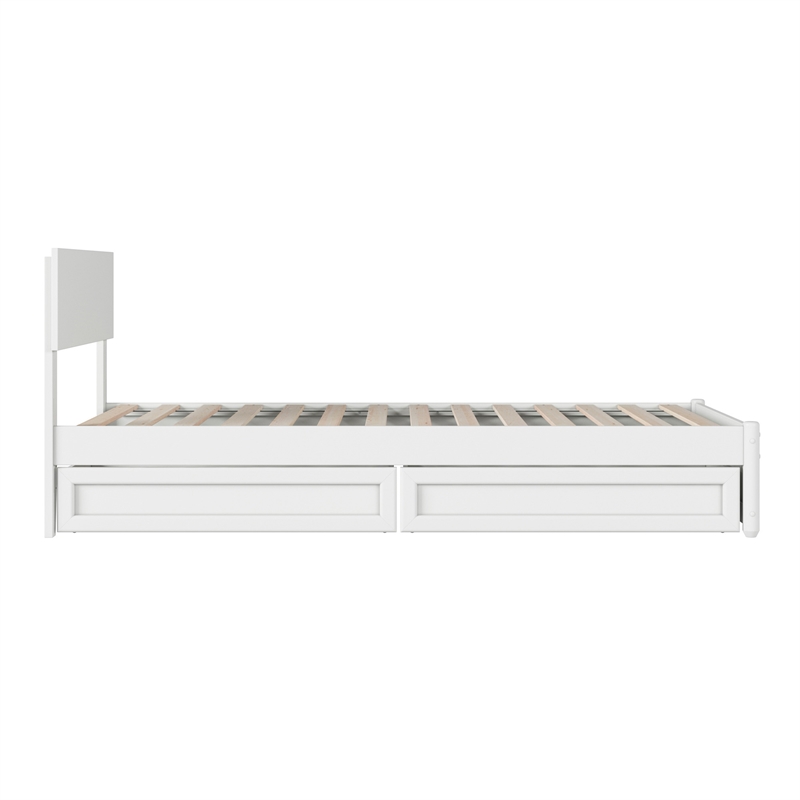 Wesley Twin XL Wood Platform Bed with Panel Footboard & Storage Drawers in White