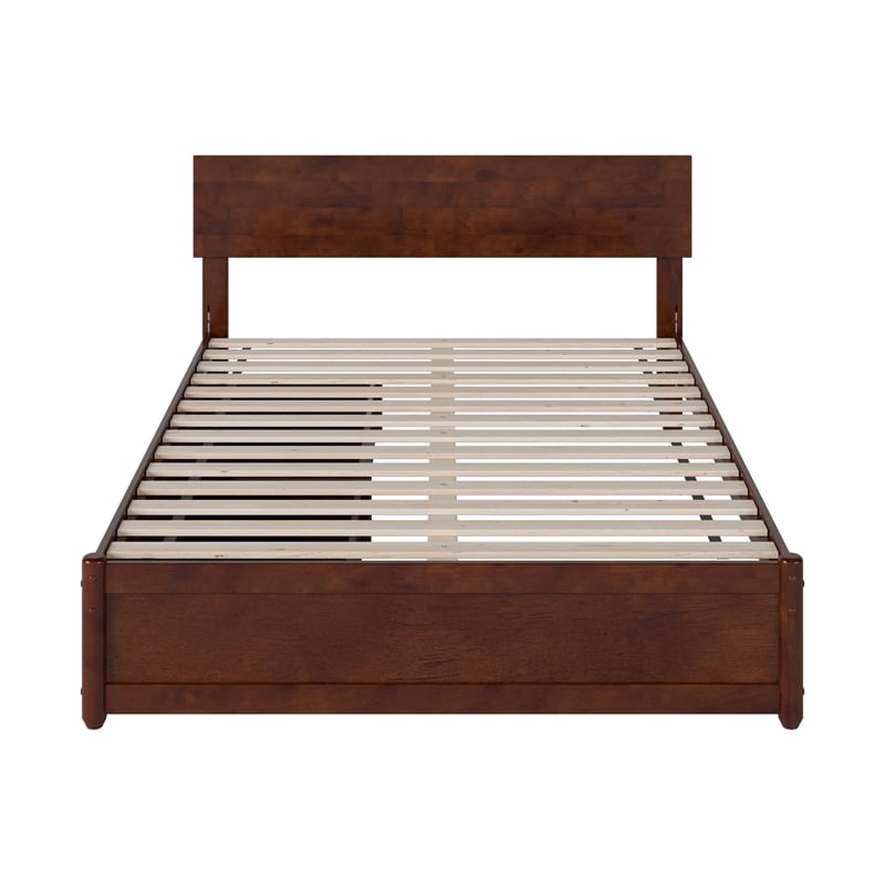 Wesley Full Wood Platform Bed with Panel Footboard and Storage Drawers in Walnut