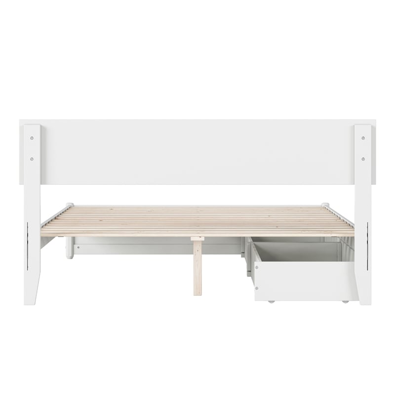 Wesley Queen Wood Platform Bed with Panel Footboard and Storage Drawers in White