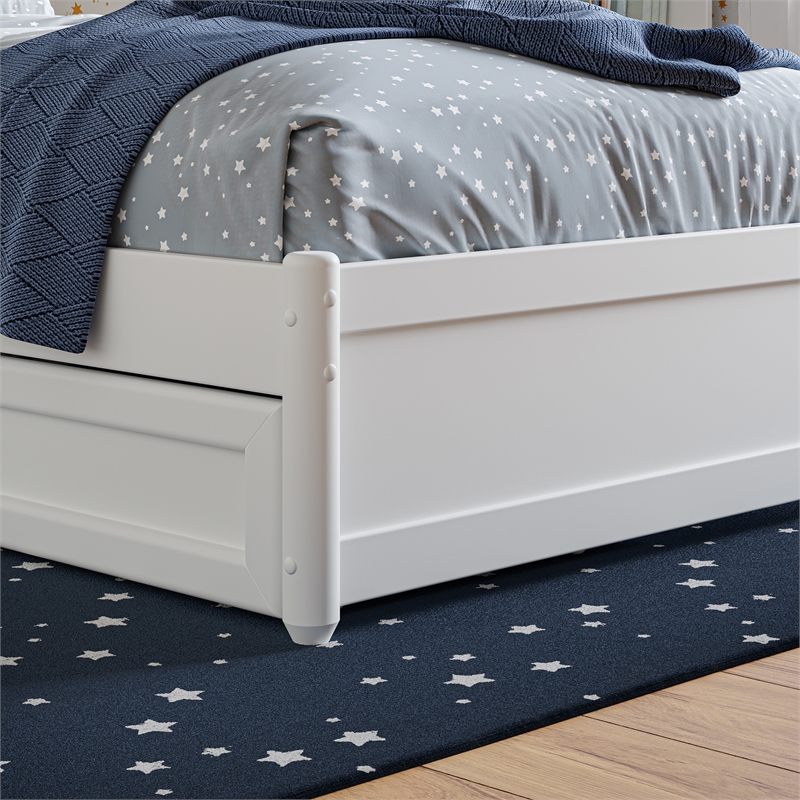 Wesley Twin Wood Platform Bed with Panel Footboard and Twin Trundle in White