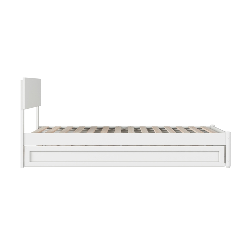 Wesley Twin Wood Platform Bed with Panel Footboard and Twin Trundle in White