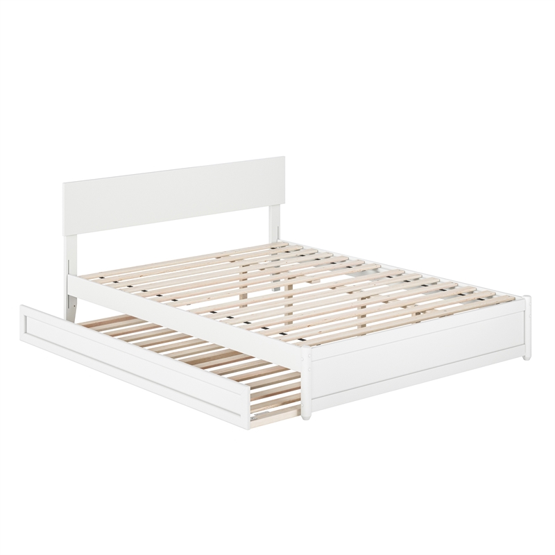 Wesley Queen Wood Platform Bed with Panel Footboard and Twin XL Trundle in White