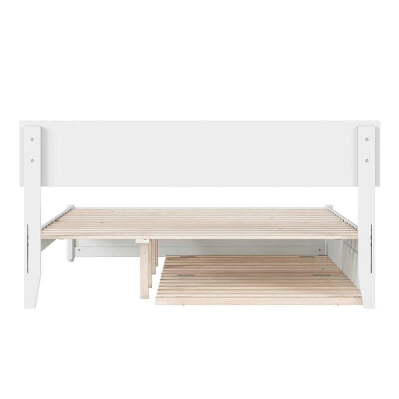 Wesley Queen Wood Platform Bed with Panel Footboard and Twin XL Trundle in White
