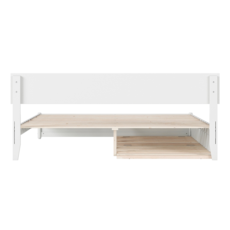 Wesley King Wood Platform Bed with Panel Footboard and Twin XL Trundle in White