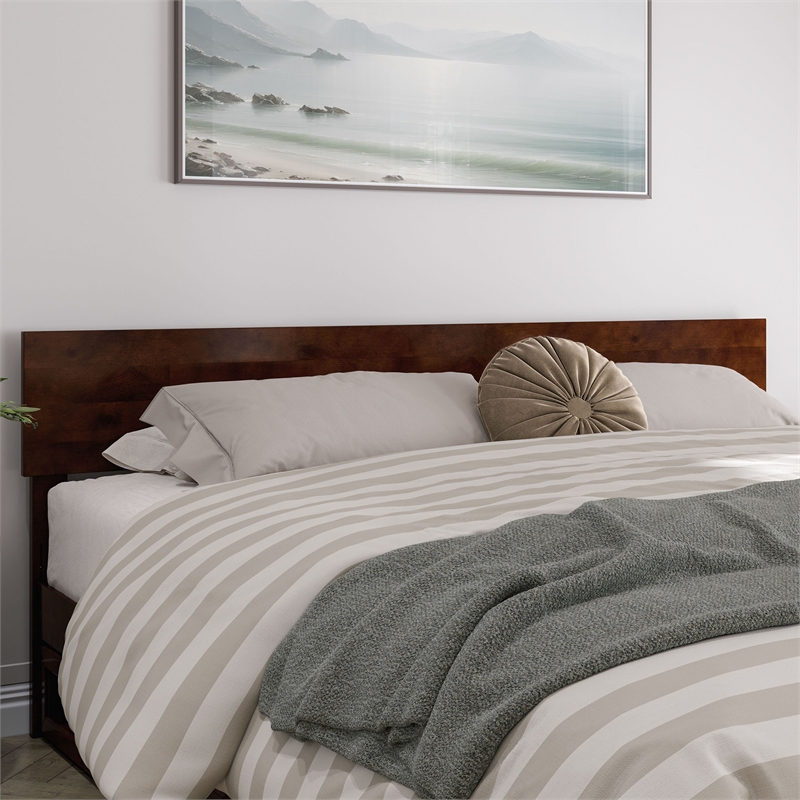 Wesley King Wood Platform Bed with Panel Footboard and Twin XL Trundle in Walnut