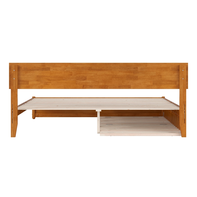 Wesley King Wood Platform Bed with Panel Footboard & TXL Trundle in Light Toffee