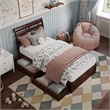 Emelie Twin Wood Platform Bed with Panel Footboard and Storage Drawers in Walnut