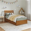 Emelie Twin Wood Platform Bed with Panel Footboard & Drawers in Light Toffee