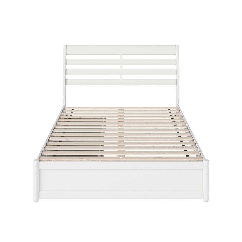 Emelie Full Wood Platform Bed with Panel Footboard and Storage Drawers in White