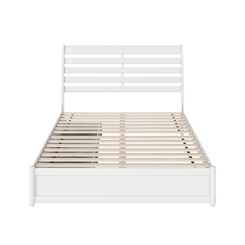 Emelie Queen Wood Platform Bed with Panel Footboard and Storage Drawers in White