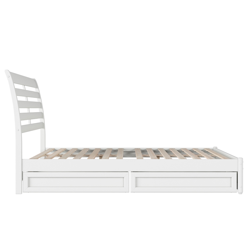 Emelie Queen Wood Platform Bed with Panel Footboard and Storage Drawers in White