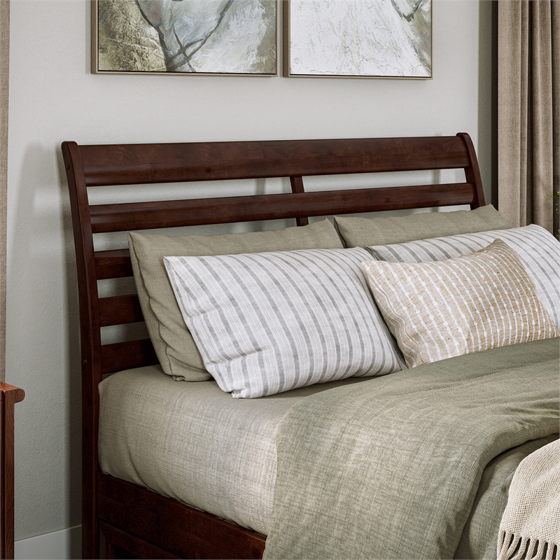 Emelie Queen Wood Platform Bed with Panel Footboard & Storage Drawers in Walnut